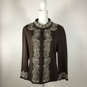 ST. JOHN Collection Embroidered Zip Front Jacket Blazer